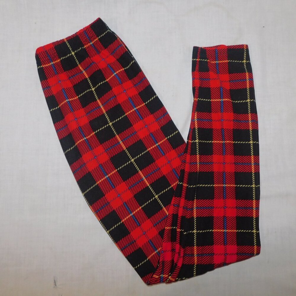 Red Black Tartan Plaid Womens Fashion Leggings OS size 2 -10